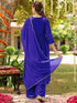 Janasya Women's Royal Blue Georgette Zari Yoke Embroidered A-line Kurta With Palazzo & Dupatta Set